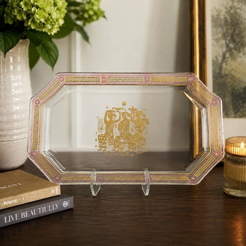Vintage Georges Briard Glass Tray - Gold Grecian Goddesses - Iridescent MCM
